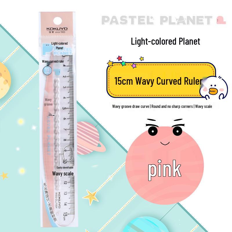 KOKUYO 15cm Wavy Curved Transparent Ruler - Safe Design with Soft Edges 15cm розовый