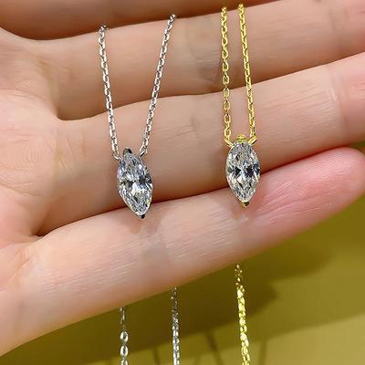Huitan Bright Marquise CZ Pendant Necklace for Women Minimalist Style Charms Wedding Band Jewelry Gorgeous Stylish Accessories