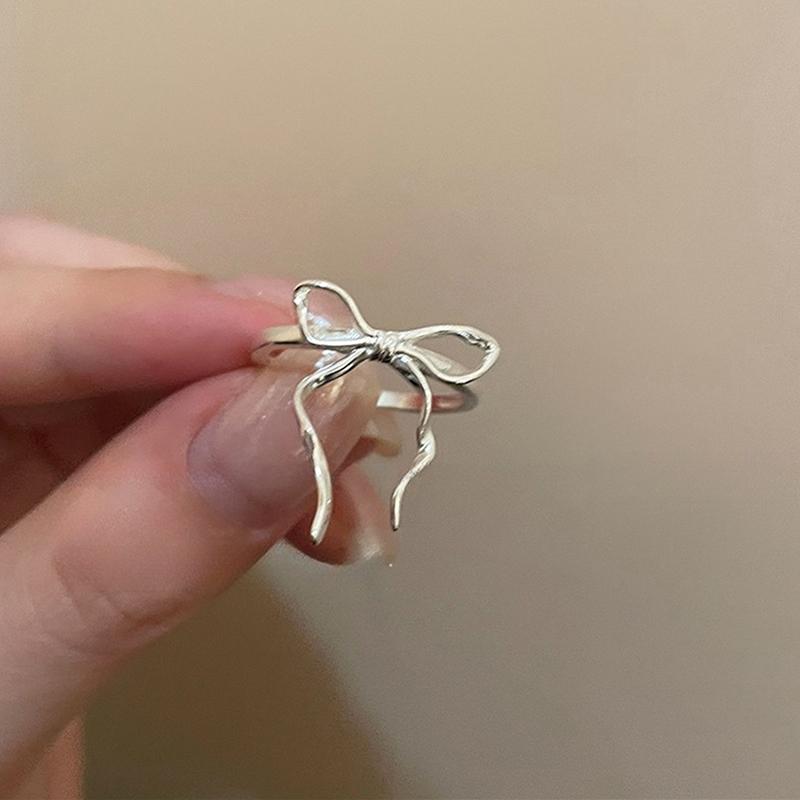 2Pcs Fashion Bow Ribbon Rings For Women Girls Sweet Cute Geometric Bow Opening Adjustable Rings Wedding Party Jewelry Gifts