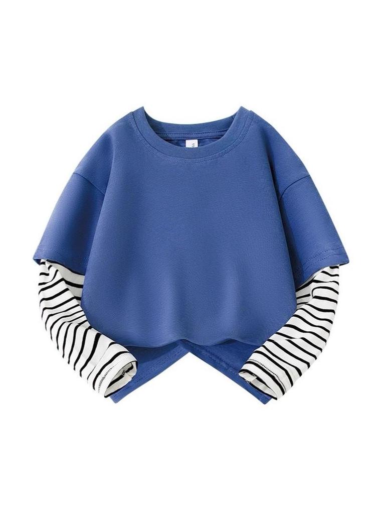 Boys' Striped Patchwork Cotton Long-Sleeve T-Shirt - 2025 Autumn Fashion