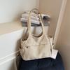 Canvas Bag Casual Commuting Practical Multi-function Shoulder All-matching Pure Color Simple Tote Student Class Schoolbag