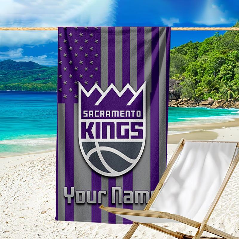 Custom Name Beach Towel Sacramento Basketball Logo Beach Towel, Soft Microfiber, Gift for Her/Him, Birthday, for Pool, Beach, Travel, Fan gifts