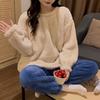 Women's Winter Plush Pajamas Set: Long-Sleeve, Solid Color, Thick Coral Fleece for Home or Outdoor Wear