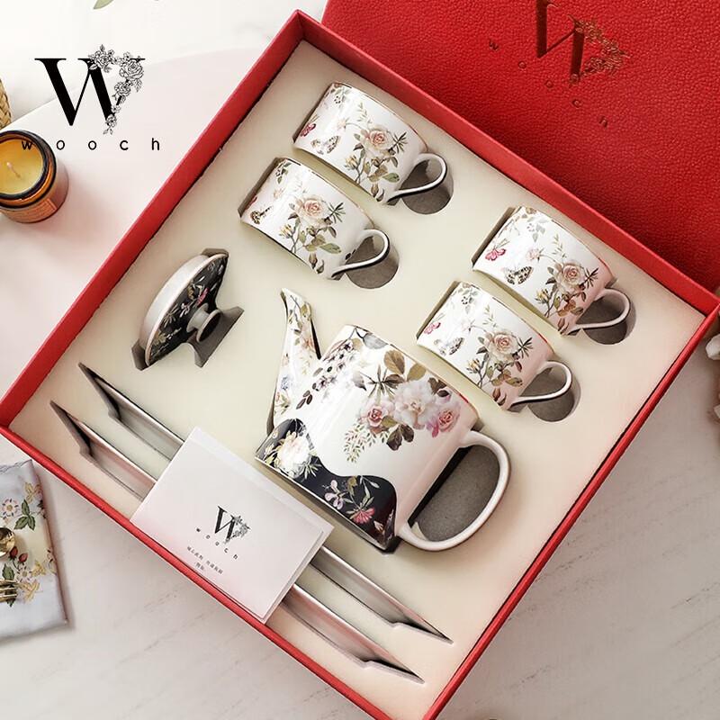WOOCH Flying Flower Sea 1 Teapot 4 Cup & Saucer Gift Set W317