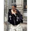 Fashion Wind Cross Print Sweatshirt Loose Sports Hoodie Printed Zipper Hooded Top