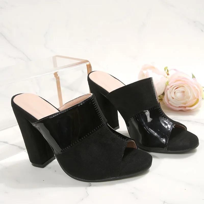 

Мода 2025Модные сандалии и шлепанцы на блочном каблуке Женские новые летние уличные с круглым носком и открытым носком на высоком каблуке с одной перемычкой 36 чёрный