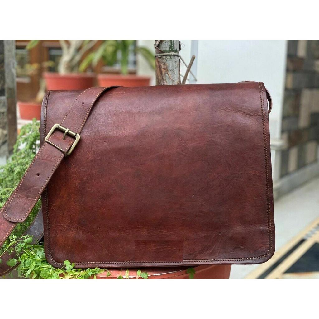 Leather Messenger Shoulder Laptop Briefcase Bag Men's Vintage Full Flap