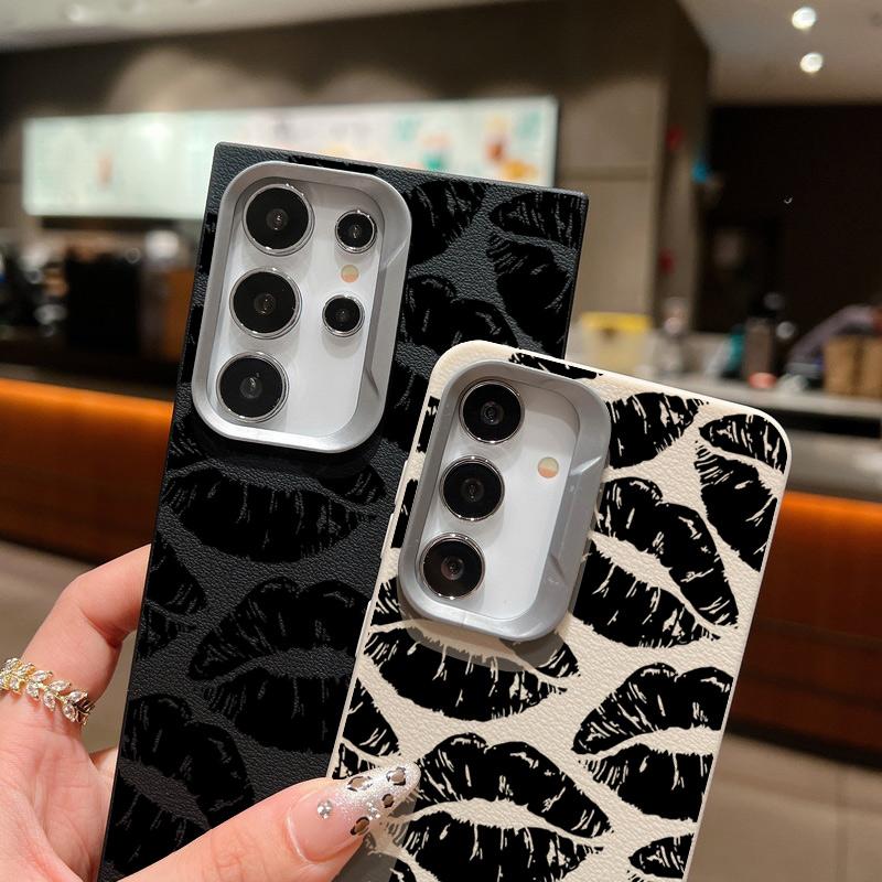 Luxury Black Lips Print Slim Soft Case For Samsung S24 FE S23 Ultra S22 A55 A16 A54 A15 A35 A34 Lens Protection Shockproof Matte TPU Phone Cover