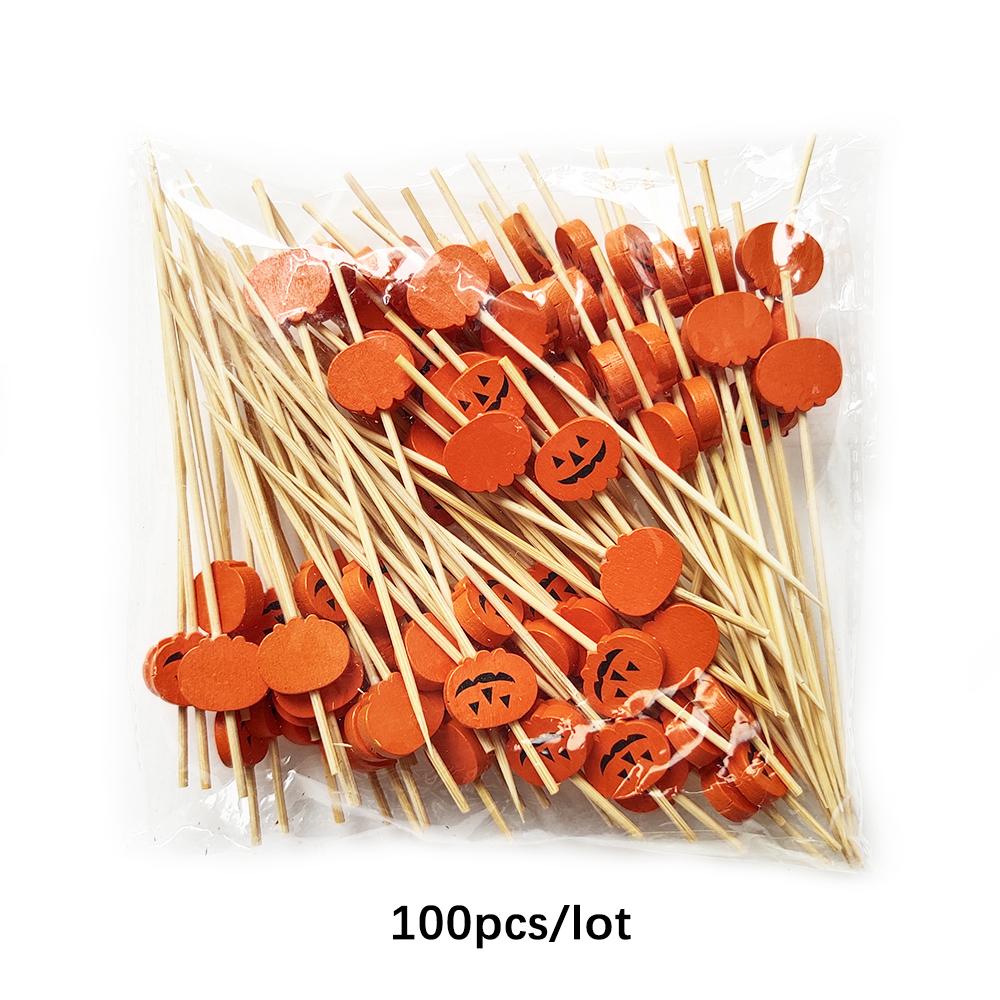 

100 шт. одноразовые шпажки для тыквы на Хэллоуин, тыква, еда на Хэллоуин, шведский стол, вилка для фруктов, палочки для десерта, торта, Счастливого Хэллоуина 100pcs 12cm