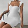 DAFIFY Women's Fashion Summer Spring Solid Color Print Sleeveless V-Neck High Waist Casual Dresses