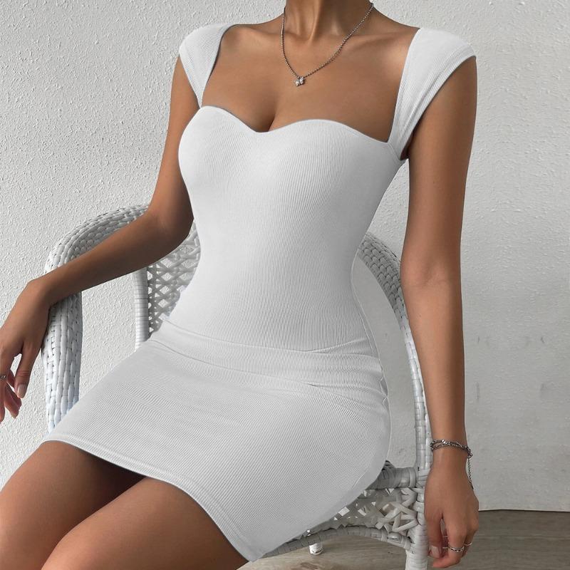 DAFIFY Women's Fashion Summer Spring Solid Color Print Sleeveless V-Neck High Waist Casual Dresses