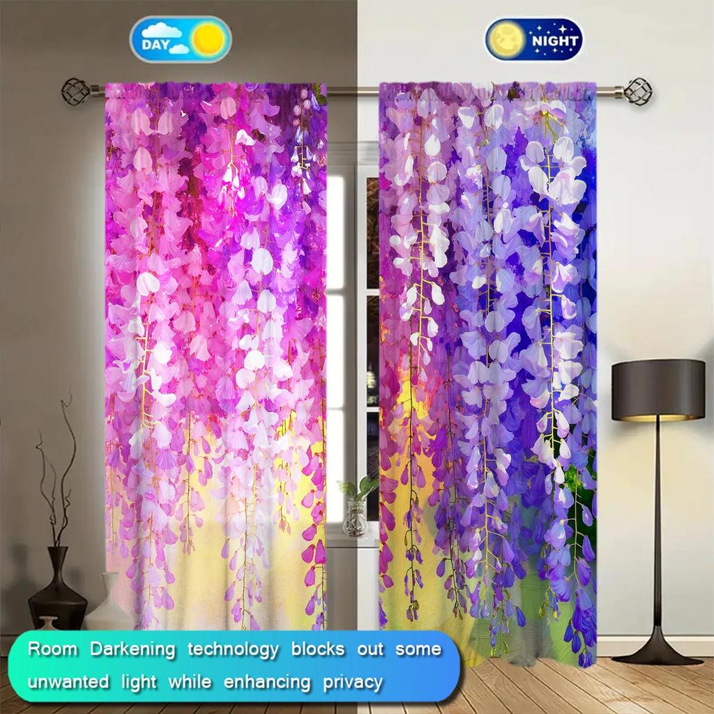 2-Panels Beautiful Wisteria Oil Paintin Curtains   Versatile Design Suitable for Any Style   Creating a Peaceful Living Space