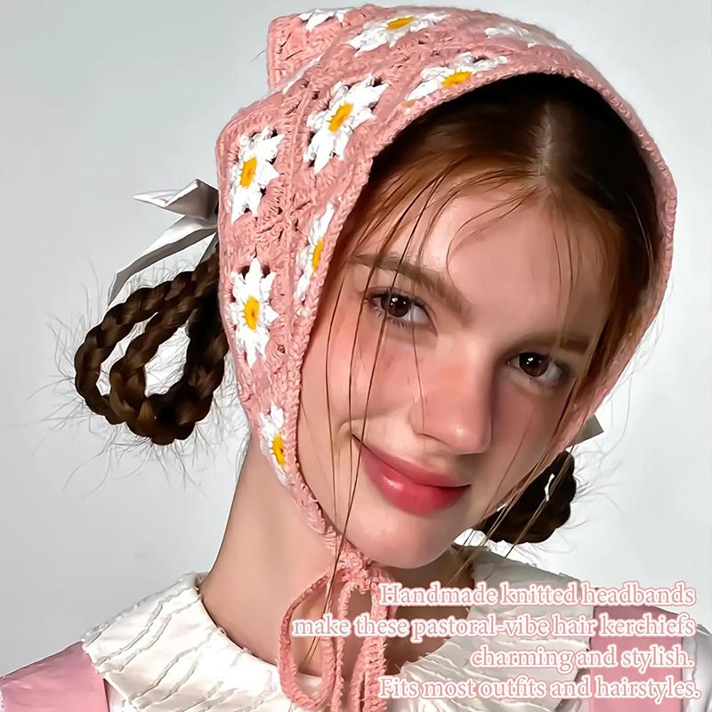 Korean Style Knitted Hollow Hook Flower Triangular Scarf Fashionable And Cute Summer Travel Girl Headband