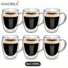 2/4/6PCS 350ML Double Wall Glass Coffee Mug With Handle Transparent Glass Cappuccino Cup Coffee Milk Tea Juice Tea Cup