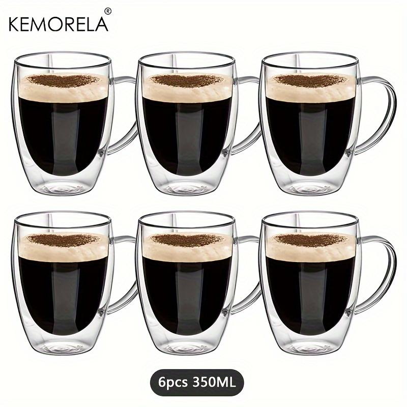 2/4/6PCS 350ML Double Wall Glass Coffee Mug With Handle Transparent Glass Cappuccino Cup Coffee Milk Tea Juice Tea Cup