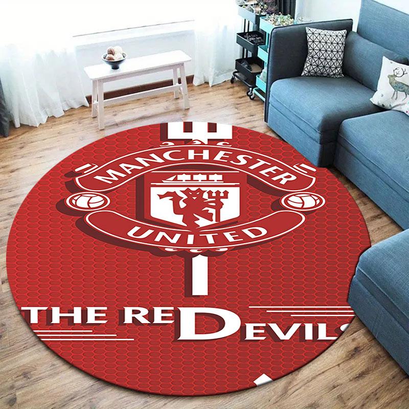 Manchester United F Round Area Rug,Carpet Rug for Living Room Bedroom Sofa Playroom Decor,Non-slip Floor Mat