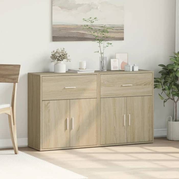 VidaXL Buffets 2 pcs chêne sonoma 60x31x70 cm bois d'ingénierie, armoire de rangement, meuble d'entrée, meuble d'appoint 3276548