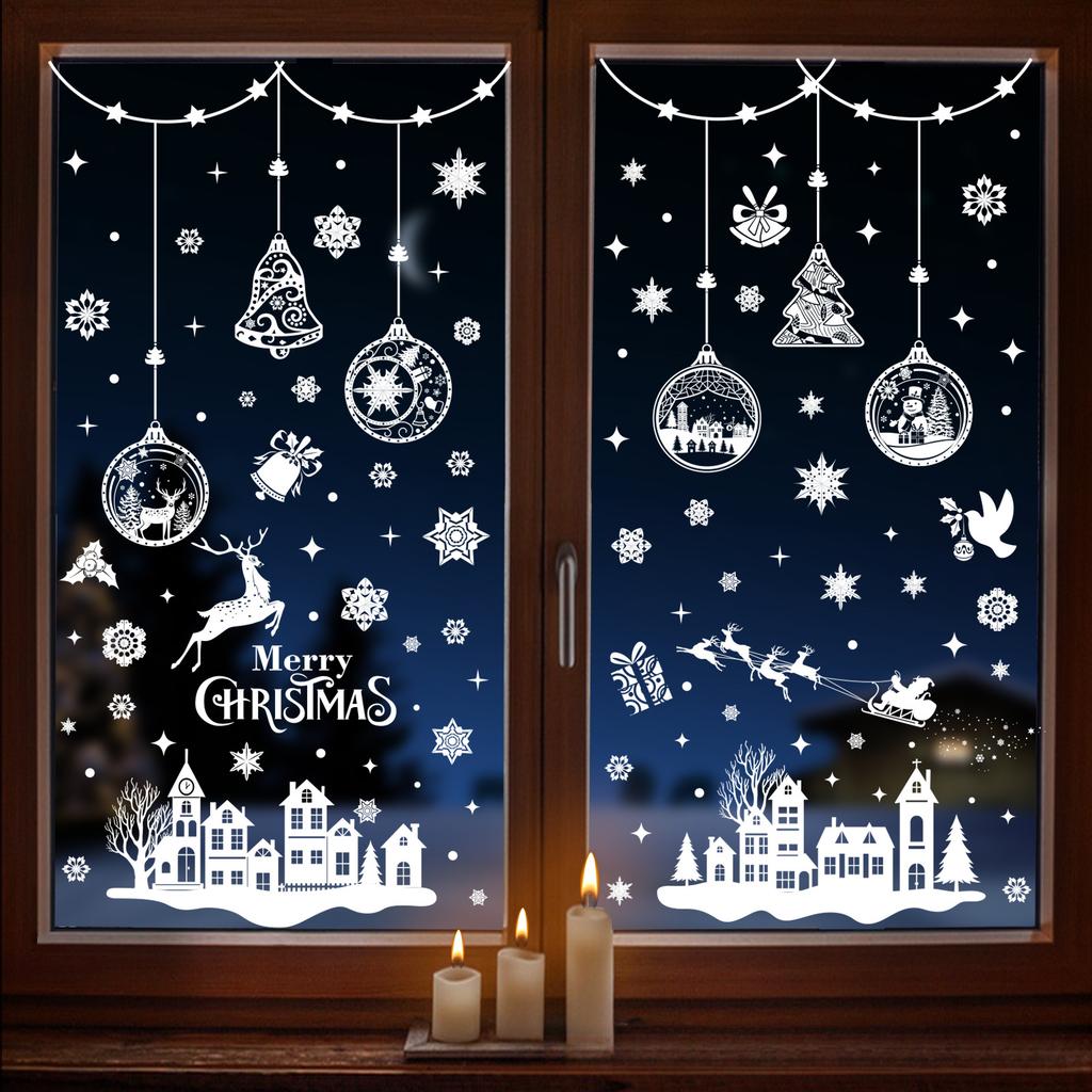 New Christmas Decorations Christmas Window Stickers White Snowflake Window Stickers Window Decoration Markless Stickers