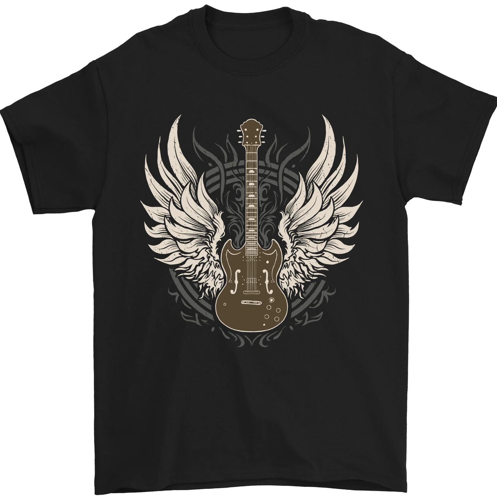 Electric Guitar Wings Rock n Roll Music Punk Mens T-shirt Cotton S
