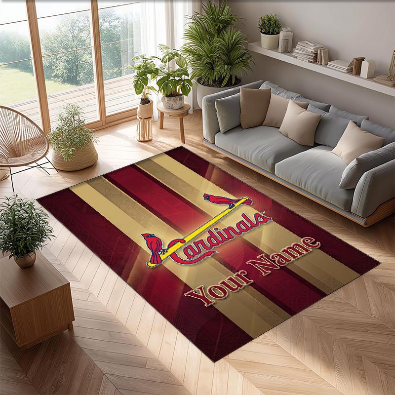 St. Louis Cardinals Crystal Velvet Rug, Custom Name Text Personalized Non‑Slip Floor Mat for Home Decor Gift