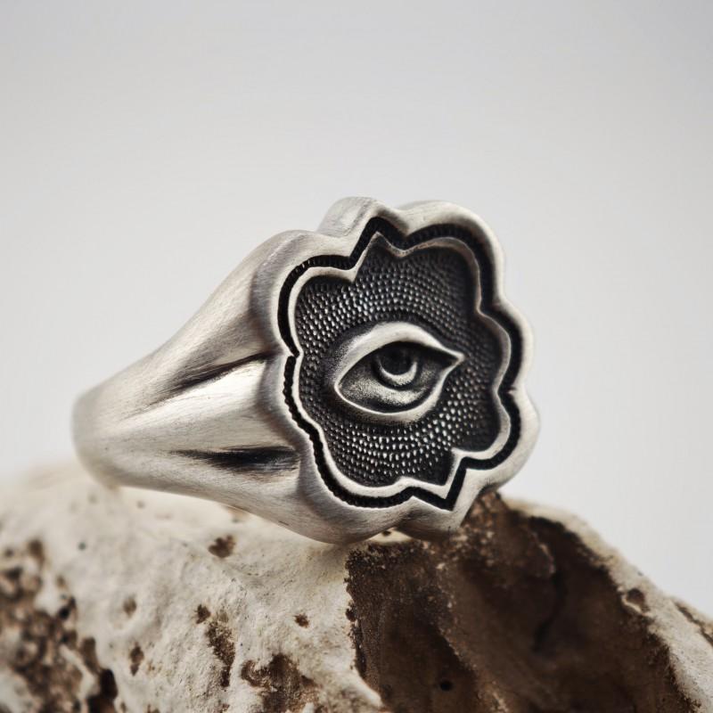 Adjustable Open Ring Men Women Vintage Eye Motif Geometric Copper Band Retro Style Statement Jewelry