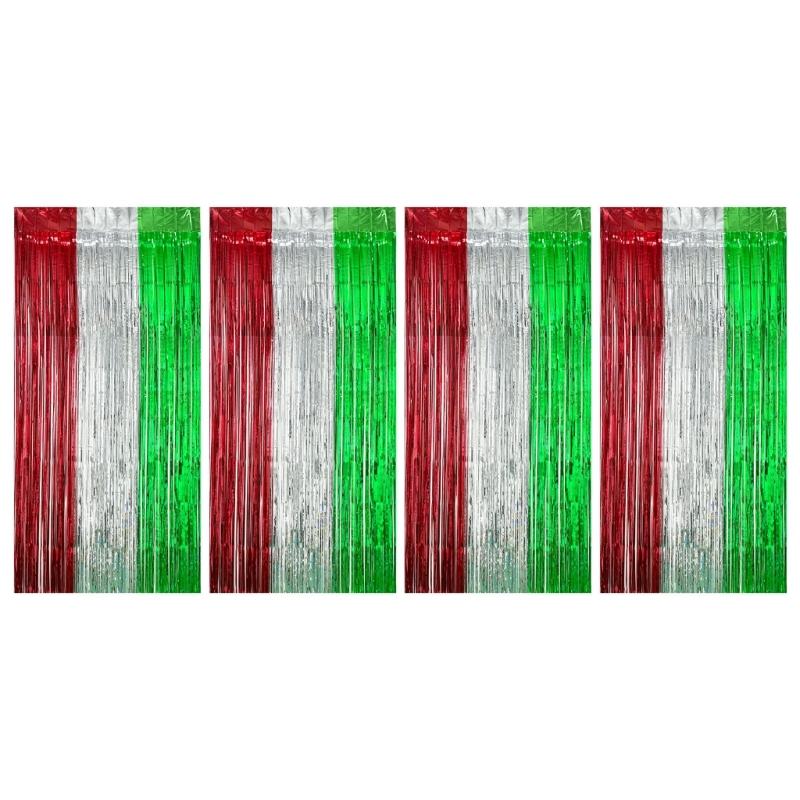 4Pcs Multicolored PET Rain Curtain Metallic Tinsel Curtain For Wedding Backdrops Christmas Birthday Party Decoration