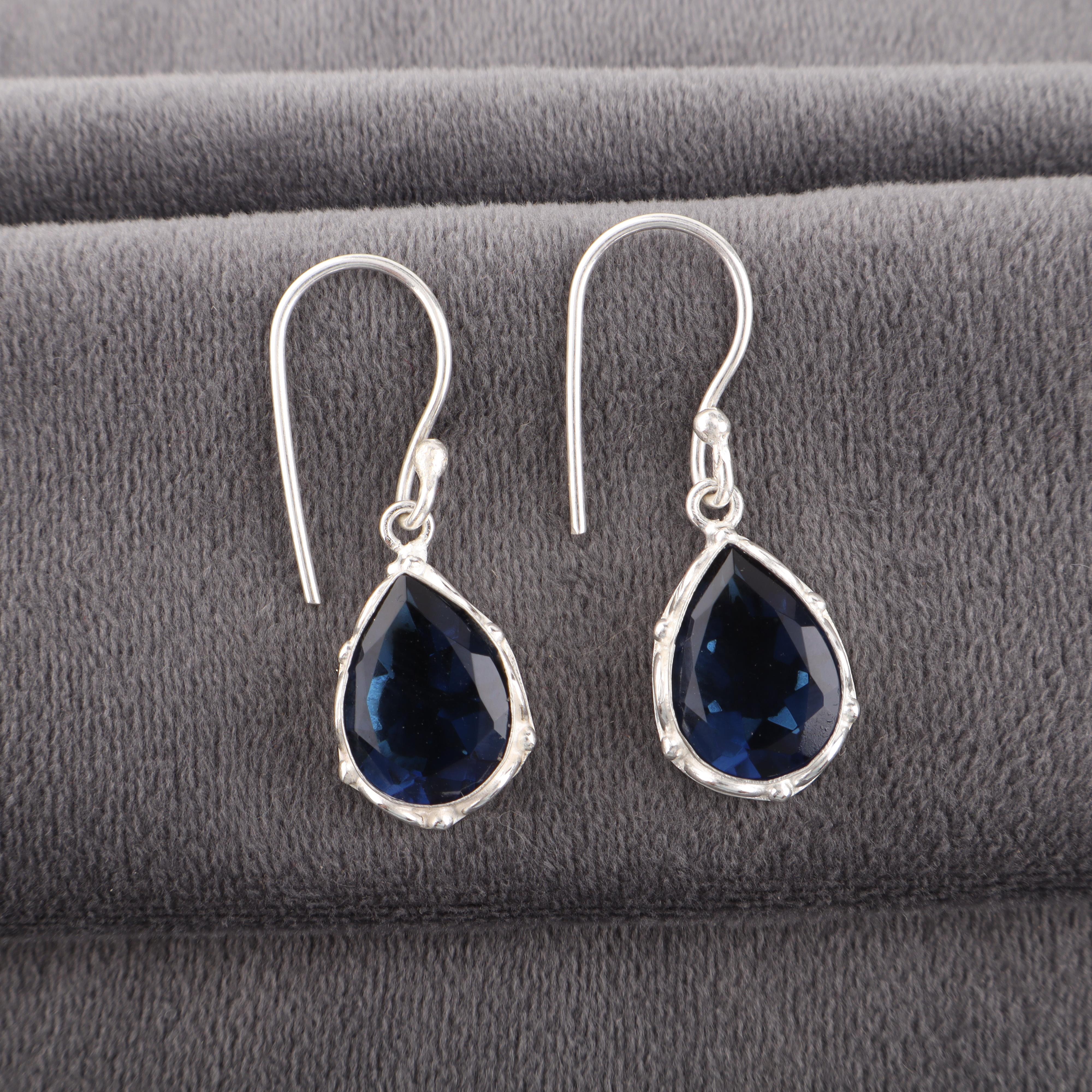 

Украшения с лондонским голубым топазом, серьги из стерлингового серебра 925 пробы, серьги с драгоценными камнями ручной работы на День памяти 1.30 Inches синий