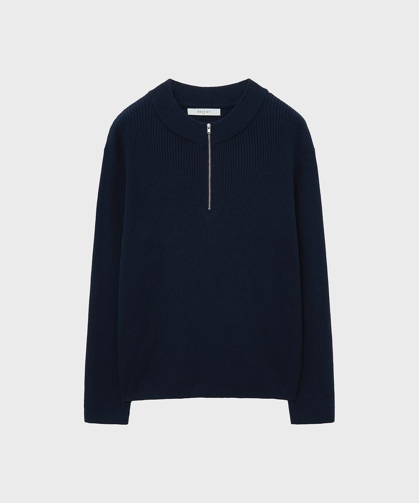 NOIRER Ribbed Zip-Up Knit (Navy)