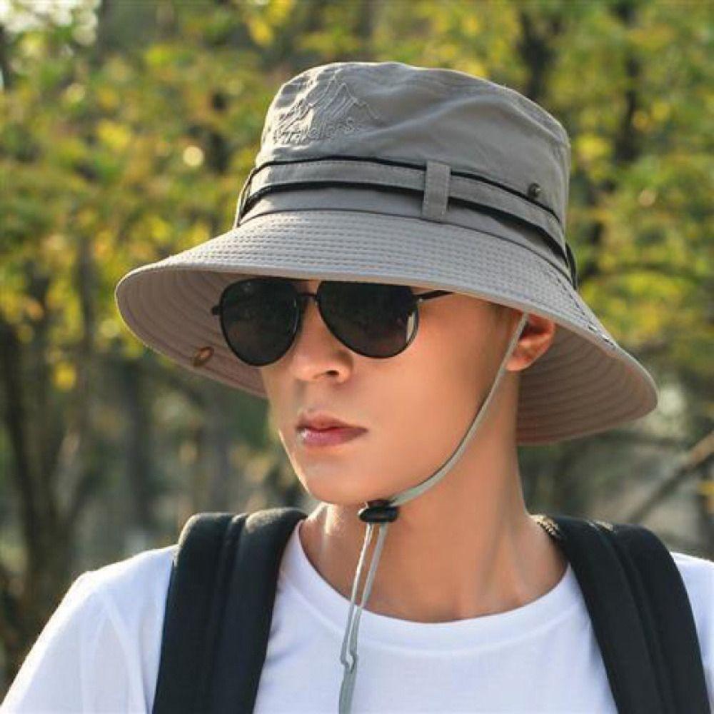 

Wide Brim Men Sun Hat Anti-UV Protection Outdoor Fishing Cap Retro Sunscrean Bucket Hat Outdoor світло-сірого кольору