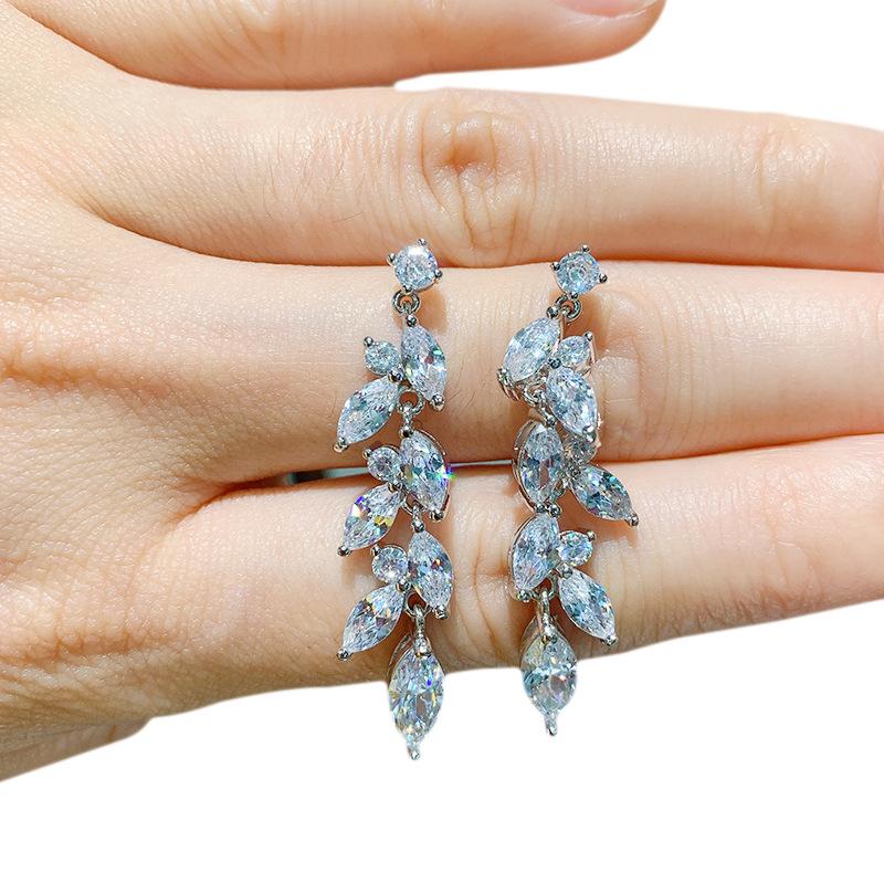 

Легкий роскошный листовой циркон женский S925 серебро знаменитость бахрома, ювелирные изделия