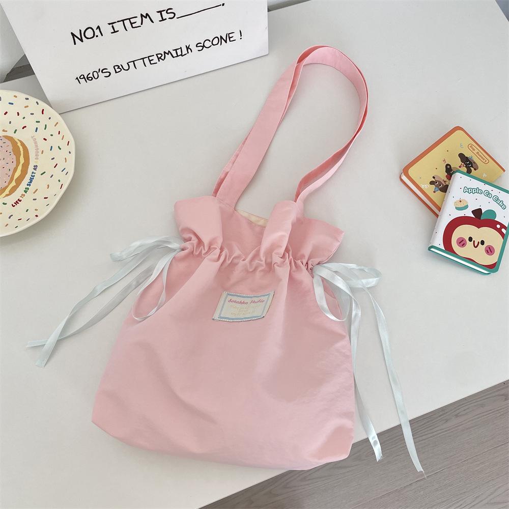 58 New Canvas Bag Large Capacity Small Fresh Solid Color Shoulder Tote Bag Commuter Bag Women