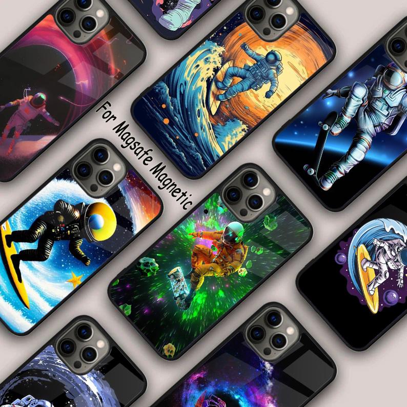 Surfing Spaceman Magnetic Phone Case For APPLE iPhone 17 Air 16 14 13 12 Pro Max 15 Plus Wireless Charge With MagSafe Cover