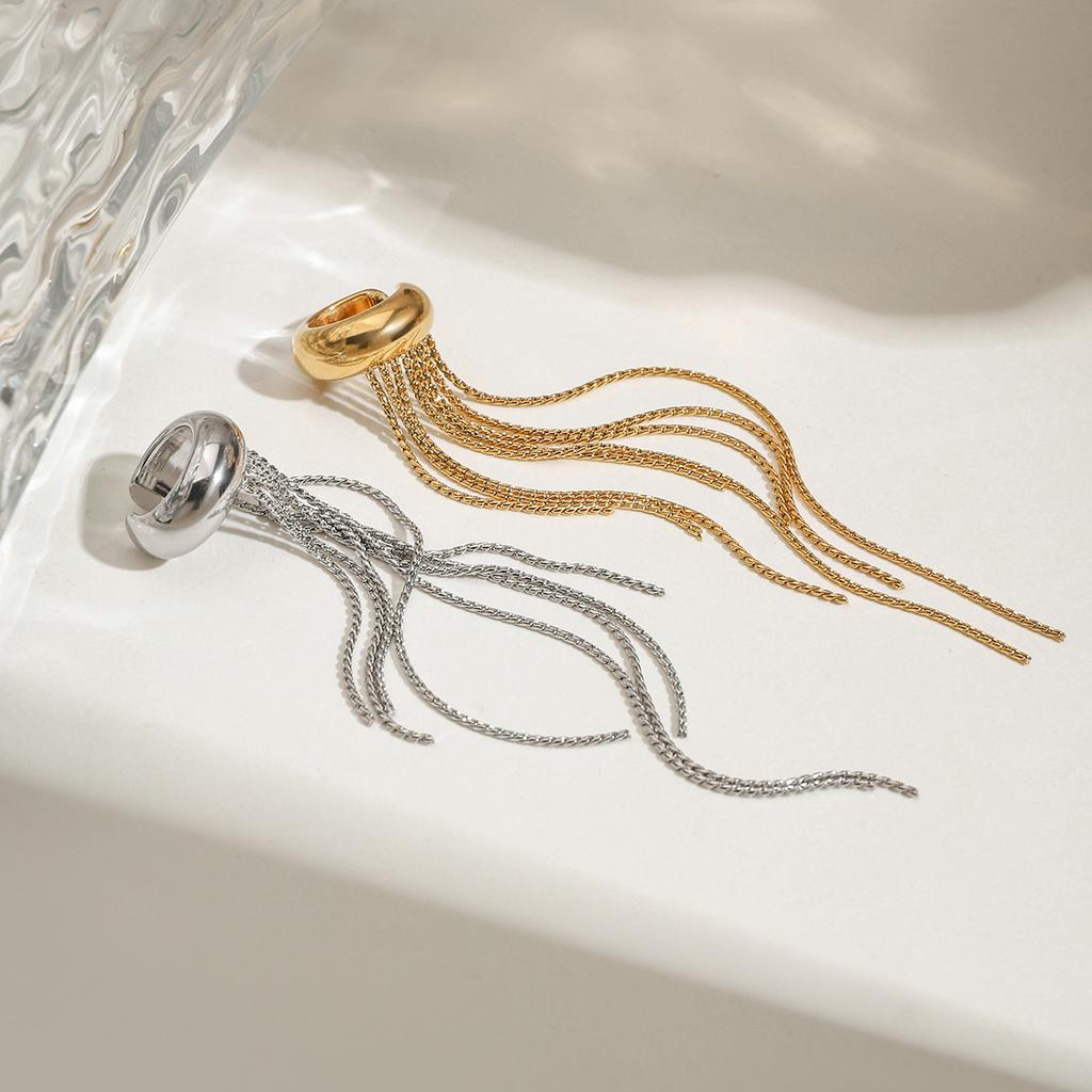 Luxury Tassel Ear Cuffs For Non Pierced Ears Titanium Steel Fashion Jewelry With Premium Elegance