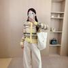 Merino Wool Color-Block Cardigan Sweater for Women - Spring/Autumn Temperament Top