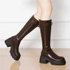 Thick-soled small thick-heeled Maillard medium tube women's boots women's shoes new autumn and winter retro leather boots
