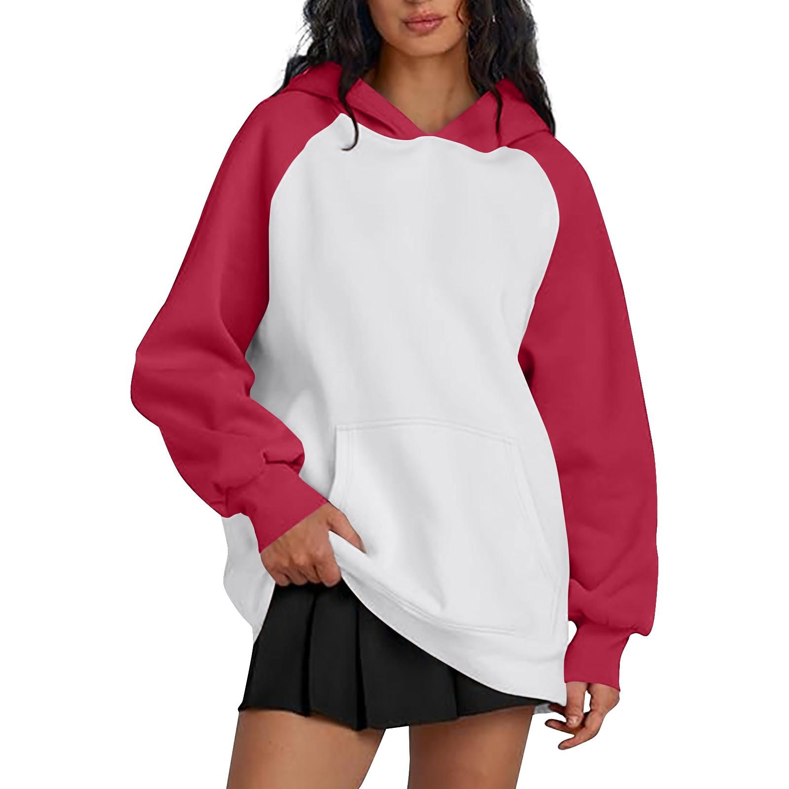 Женская мода повседневная толстовка с глубоким вырезом на плече с длинным рукавом и капюшоном в стиле пэчворк M 1818₽