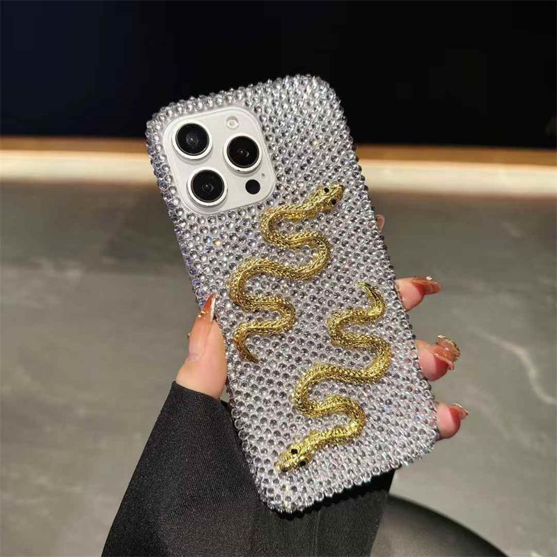

Роскошный модный чехол для телефона Diamond Snake для iPhone 16 15 14 13 12 11 Pro Max противоударный чехол iPhone 16 Pro Max серебряный