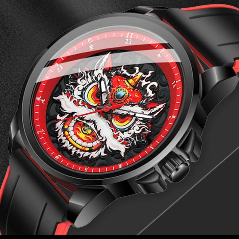 WLISTH Unique Creative Chinese Dragon Pattern Luxury Men's Watches Fashion Gift Brand Quartz Sport Silicone Wrist Watch
