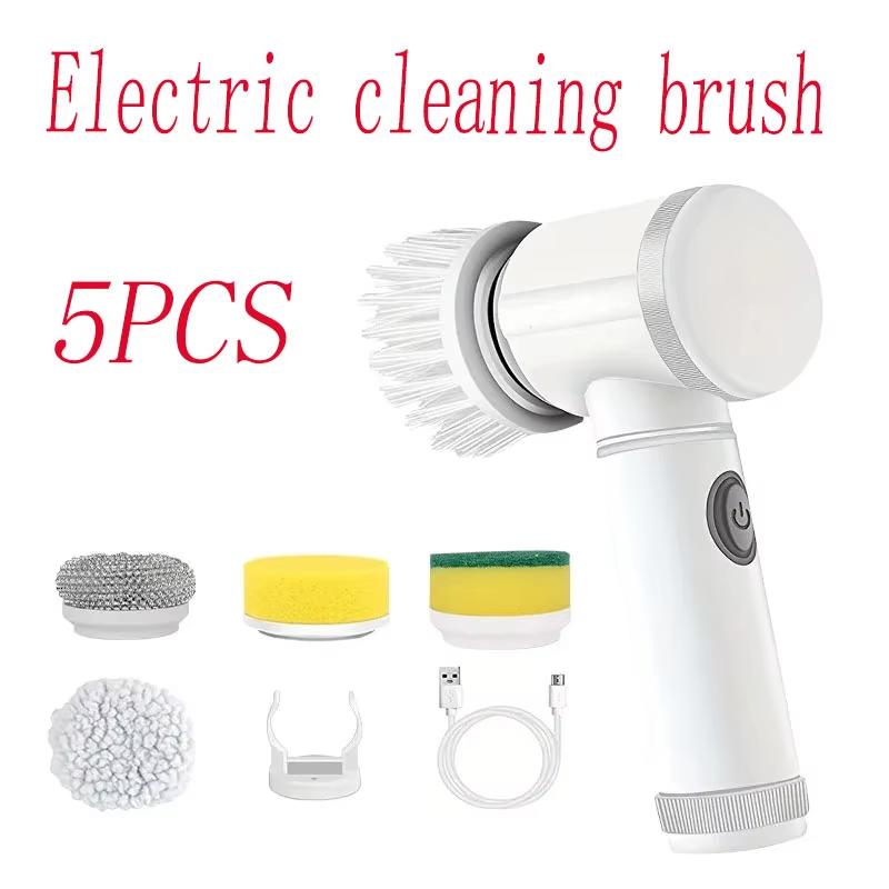 Electric Cleaning Brush, Electric Rotary Scrubber, Bathroom Cleaning Brush Electric Scrubber with 5 Replaceable Brush Heads