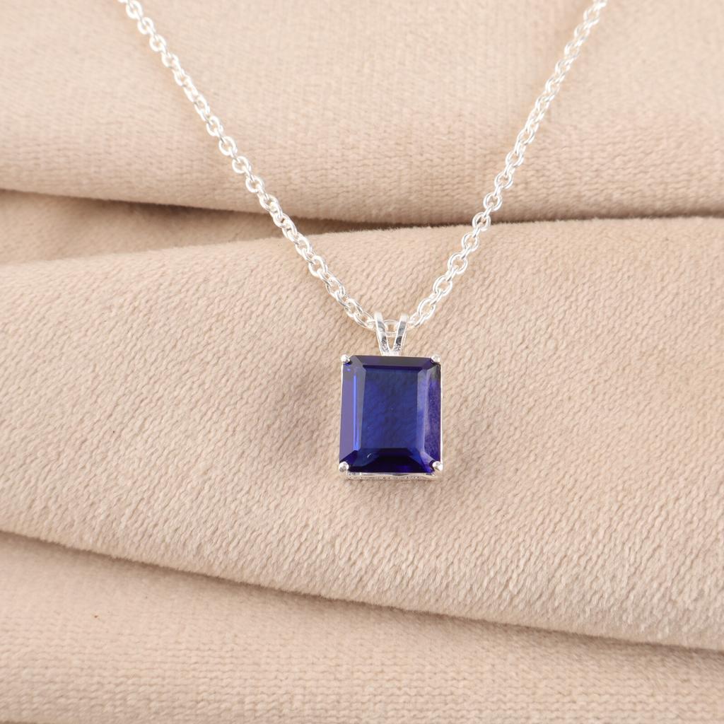 Blue Sapphire Gemstone 925 Sterling Silver Jewelry Chain Pendant 0.69" For Girls PP-58-3