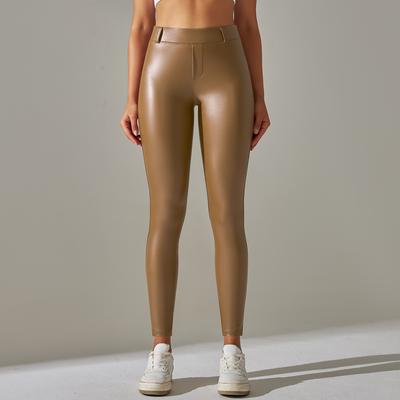 Leggings in pelle PU sottili in velluto autunno inverno da donna, a vita alta, colorati, attillati, sexy, aderenti, con tasca