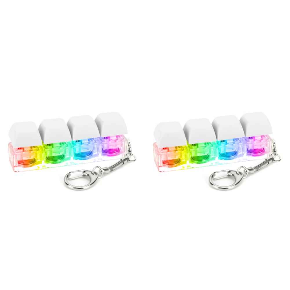 2Pcs 4 Keys Keyboard Fidget Keychain Keyboard Decompression with LED Light Keyboard Clicker DIY Button To Relief Pass The Time