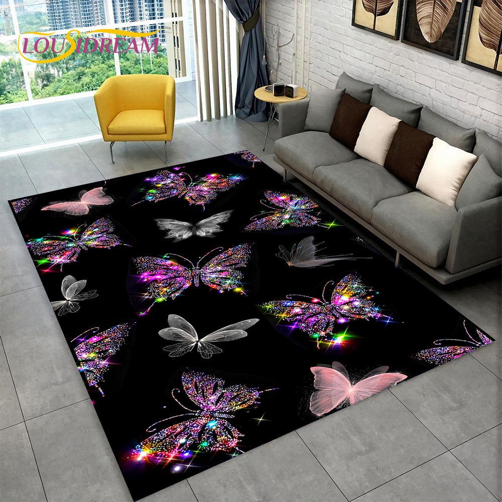 Dream Butterfly Flower Area Rug Large,Carpet Rug for Home Living Room Bedroom Sofa Doormat Decor,Kid Play Non-slip Floor Mats