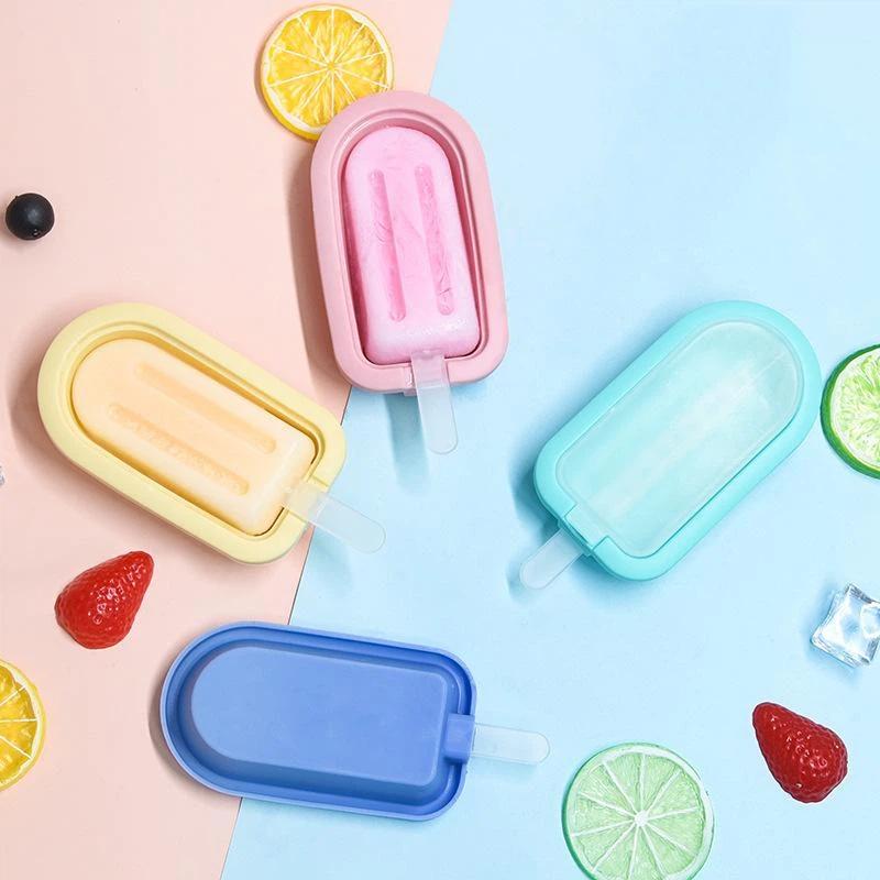 4 Pcs Silicone Popsicle Mold Set with Sticks Reusable Non-Toxic Easy Release DIY Homemade Ice Molds for Summer Family Use