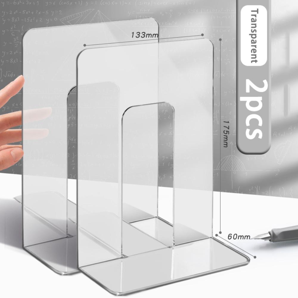 

2pcs Save Space PET Bookends Foldable Transparent Book Storage Rack Book Display Stand Students