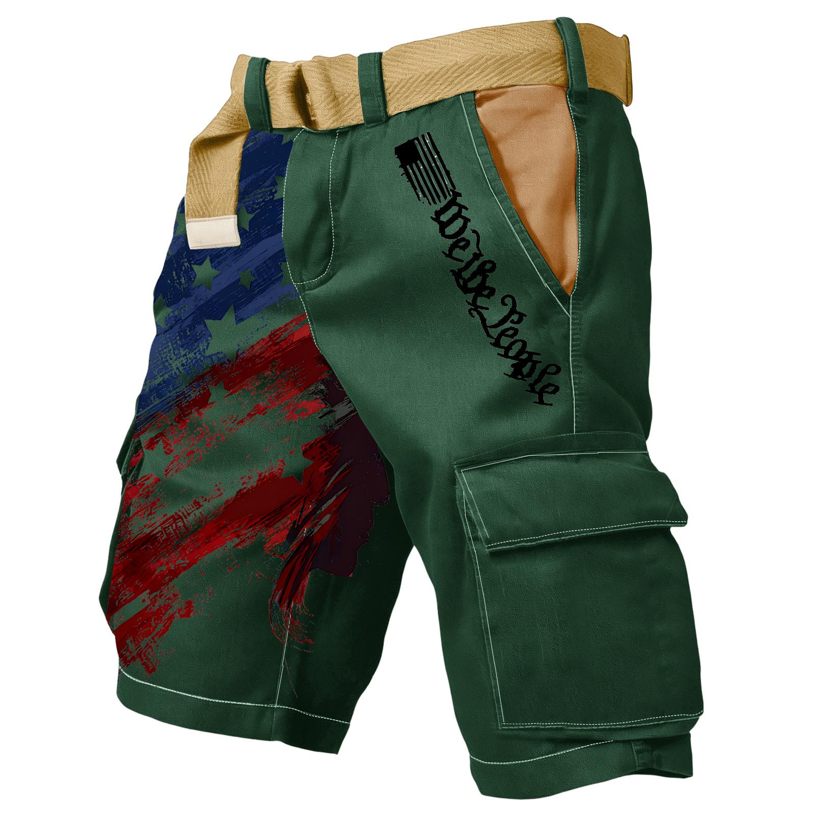 Men s Casual Sport Multi-pocket Work Pants Men s Fashionable Flag-letter Printed Pants XXXL