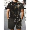 Men's Casual Suit 3D Print Short Sleeve O-Neck T-Shirt and Athletic Shorts Set