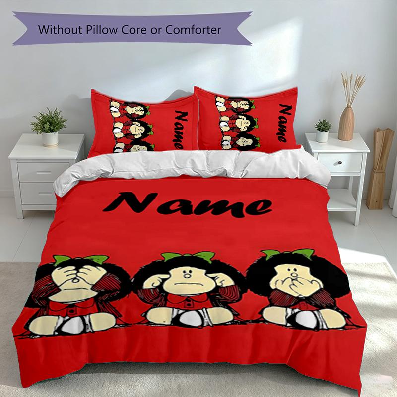 3pcs Custom Name Mafalda Set,Includes 1 Duvet Cover and 2 Pillowcases,All-season Bedroom Decor