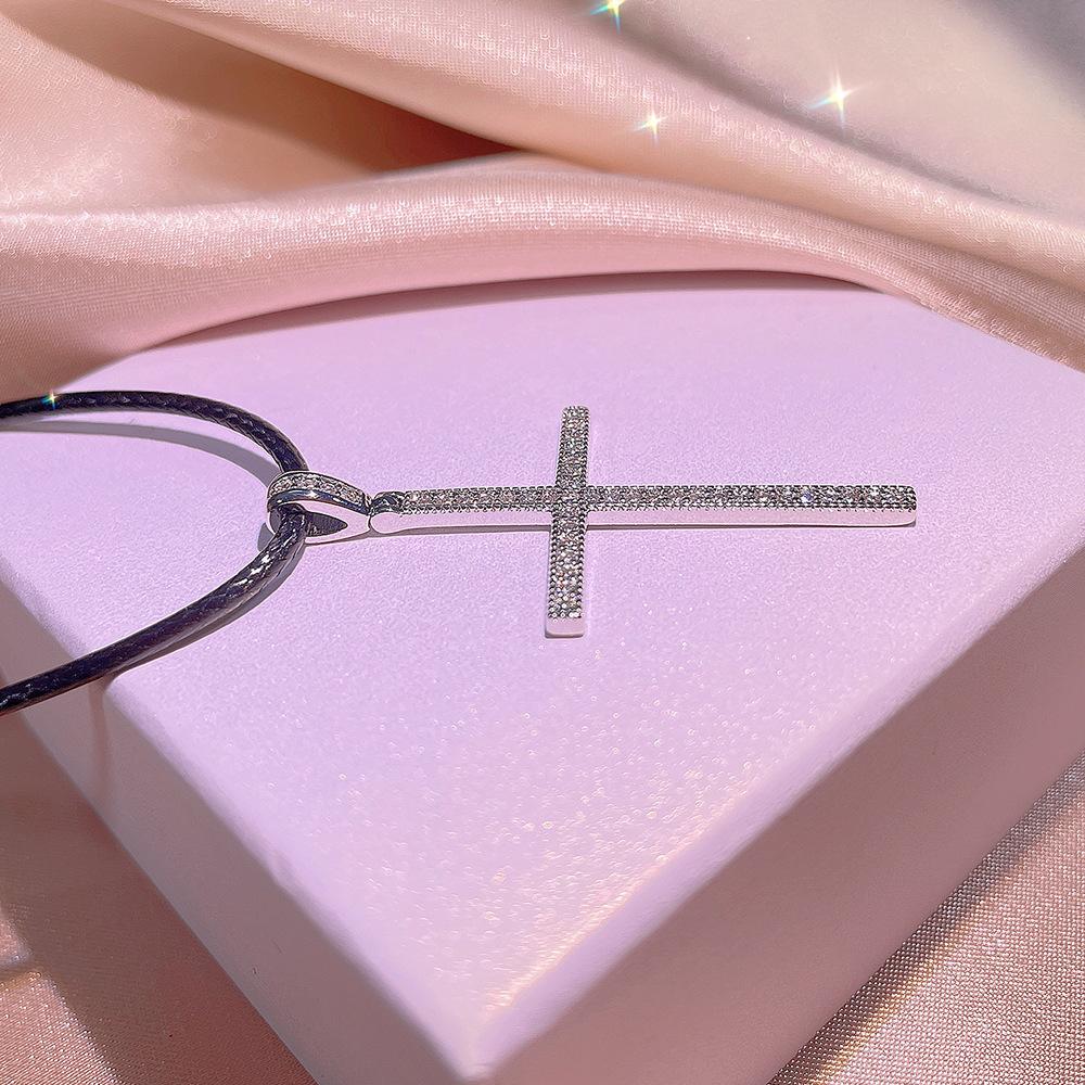 Personalized Real Gold Electroplated Copper Inlaid Zirconium Cross Necklace for Women Ins Creative Trend Geometric Pendant Accessories