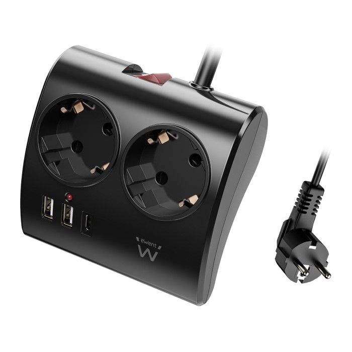 Multiprise de Bureau Ewent EW3871 2 USB-A/1USB-C 1.5m Noire